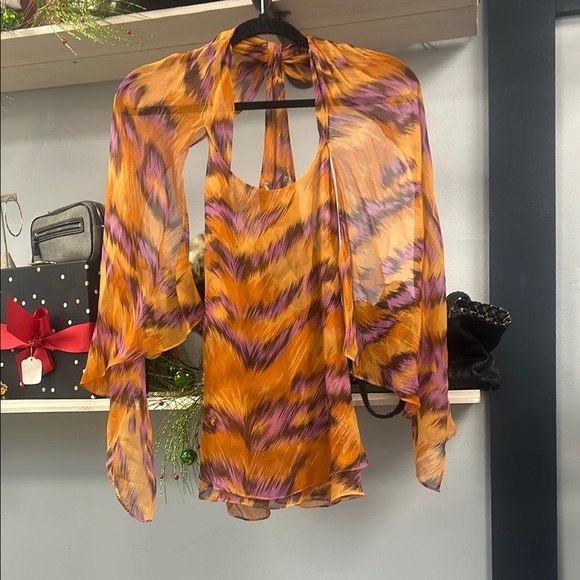 Diane Von Furstenberg Marroca Printed Silk Chiffon Sleeveless Blouse Size 2 - Picture 2 of 8